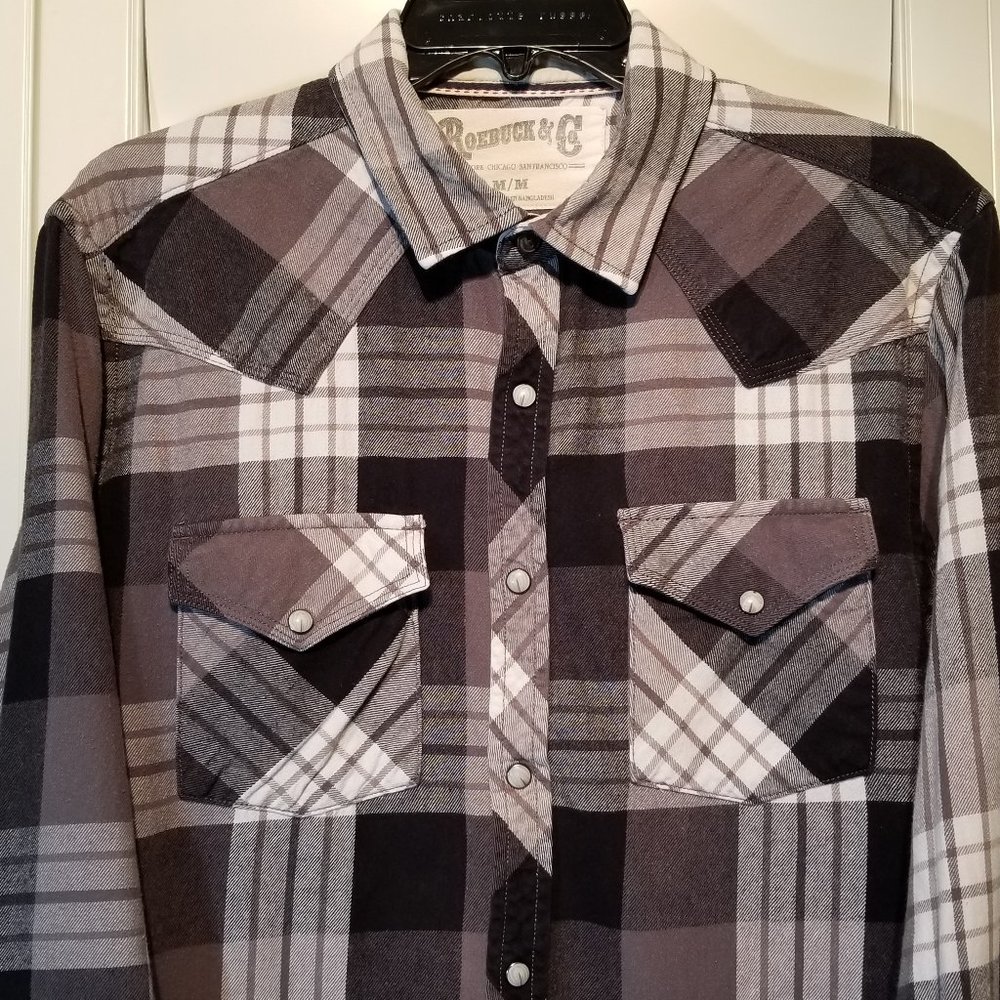 Roebuck & Co Men's Plaid Flannel Pearl Snap Shirt